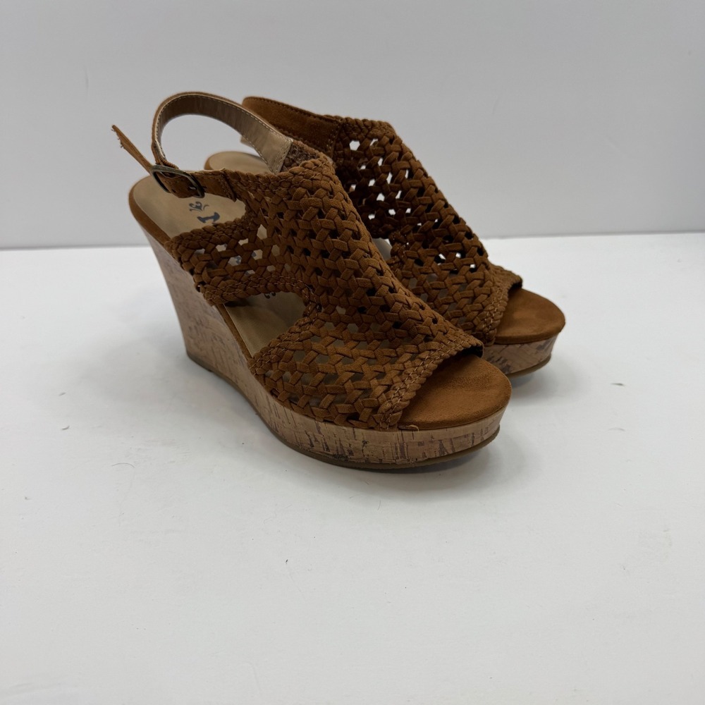 Y2K Mudd Festival Wedge Sandals Womens 6 Cognac Brown Woven Cork Platform Shoes